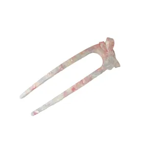 Elegant French marble acetate U-shaped hair pin with a cute bowknot hair accessory