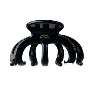 Glänzende schwarze Haarklammer aus Acetat mit goldener Barrette La France Gravur