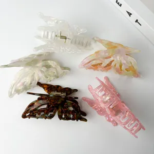 Acetate Butterfly Hair Claw Clip For Women Hollow Out Shark Clip Aesthetic Tortoiseshell Marble Texture Hair Accessories