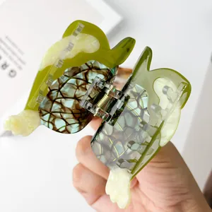 Pince à cheveux tortue de mer en acétate vert avec motif écaille pour coiffure élégante