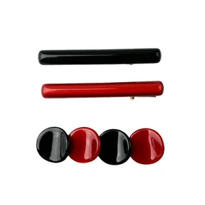 Minimalist black and red acetate hair clips set of 3 including duckbill and side clips