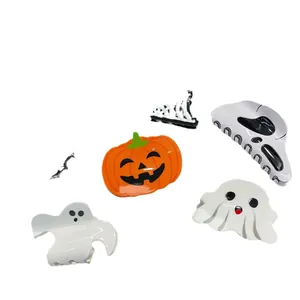 Halloween acrylic hair claw clips set featuring orange pumpkin and white ghost designs