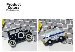 Detail shot of creative acetate hair claws in vintage car and police car designs