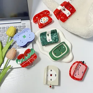Creative Acetate Hair Claw Clip Retro Telephone Alarm Clock Melting Watch Banknote Christmas Gift Box Hair Accessories For Women