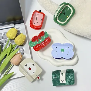 Chic Korean style acetate hair claws with creative clock and vintage alarm designs