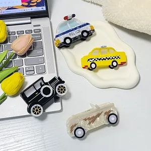 Cartoon Acetate Car Shape Hair Claw Clip Creative Police Car Taxi Vintage Car Cruise Ship Shark Clip Accessory For Women