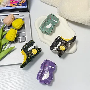 Cute cartoon crocodile acetate hair claws in cyan black purple and tortoiseshell colors