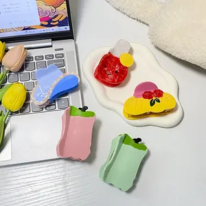 Chic acetate hair claw clips set featuring quirky apple, hat and colorful pepper shapes