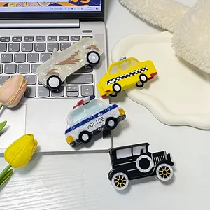 Cartoon acetate car hair claw clips set including taxi and police car designs
