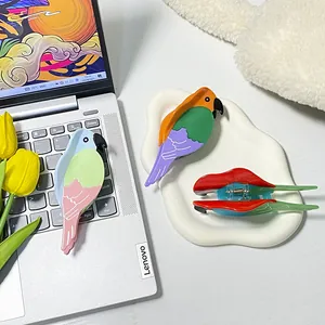 Pince à cheveux perroquet colorée en acétate avec tulipe et ordinateur portable