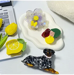 Mollette per capelli in acetato con motivi a ciliegia, limone, fiori e bassotto