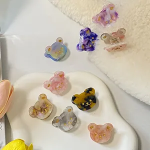 Koreanischer Stil Mini Bärenform Acetat Haarklammer Marmor Schildpatt Muster Süßer Haarschmuck Für Damen Haargreifer