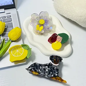 Set di mollette per capelli in acetato con motivi a fiori, ciliegie, limoni e bassotto