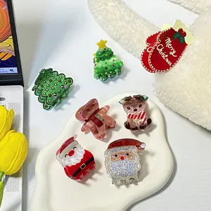 Lot de pinces à cheveux de Noël en acrylique avec sapin et Père Noël pour la fête