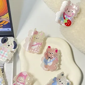 Pinces à cheveux en acétate avec ours et chat de dessin animé aux couleurs macaron