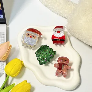 Charmantes pinces à cheveux de Noël avec motifs Père Noël, sapin vert et bonhomme de pain d'épice