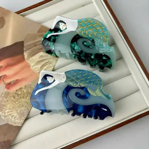 Mermaid Acetate Hair Claw Clip Creative Marble Texture Large Hair Accessory For Women Daily Party Hair Grip Decoration