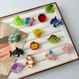 Mini Ocean Sea Animal Acetate Hair Claw Clips Cute Whale Octopus Shark Tropical Fish Apple Dinosaur Hairpin Y2K Accessories Women