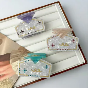 Handgefertigte Acetat Haarklammer Luxus Strass Eingelegt Geometrische Diamantform Haargreifer Für Damen Mode Haarschmuck