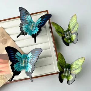 Korean Style Elegant Butterfly Hair Claw Clip For Women Gradient Color Acetate Acrylic Large Shark Clip Hair Accessories