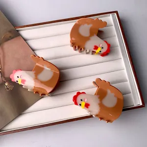 Cute Hen Acetate Hair Claw Clip Unique Animal Shape Brown White Hair Accessories For Women Hair Styling Hairpin Gift