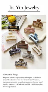 Detail of square claw clips in tortoiseshell and plaid patterns on white wave tray