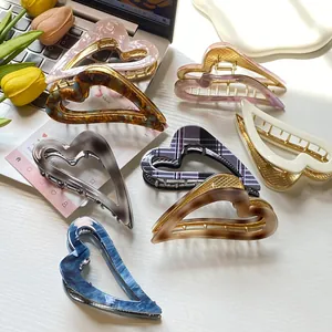Elegant Heart Acetate Hair Claw Metal Shark Clip Minimalist Hair Accessories For Women Hair Styling Tool Daily Office Wear