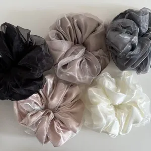 Set of 5 sheer pastel scrunchies in organza fabric for stylish ponytail hairstyles
