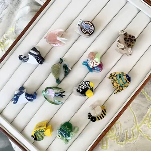 Mini sea life acetate hair claw clips with colorful marble texture for girls and women