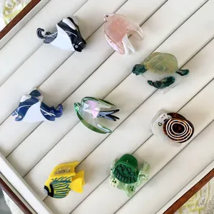 8Pcs set of acetate shark and sea animal hair claws with colorful marble patterns