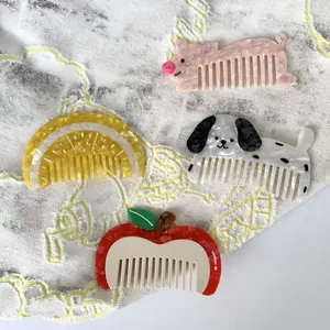 Creative Animal Fruit Shaped Cellulose Acetate Hair Comb For Women Girls Cute Dog Pig Orange Apple Portable Hair Styling Tool