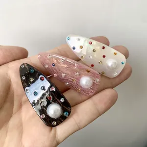 Acetate Water Drop Hair Clip With Faux Artificial Pearl Colorful Rhinestone Korean Style Duckbill Side Clip Fashion Hair Accessory For Women