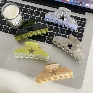 Vintage Acetate Marble Hair Claw Heart Star Wing French Style Elegant Large Shark Clip For Women Fashion Hair Accessories