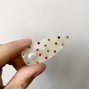 Minimalist waterdrop resin hair clip with oversized pearl and colorful rhinestones