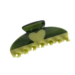 French vintage green and cream acetate hair claw clip with heart design for women