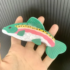 Creative Trout Fish Shape Acetate Hair Claw Clip Colorful Spotted Animal Shark Hair Clip For Women Daily Styling Accessories