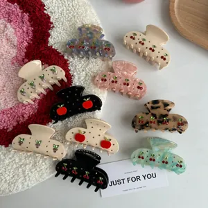 Pince à Cheveux Crabe en Acétate Style Coréen Strass Motif Fruits Cerise Pomme Doux Accessoires Cheveux Pour Femmes