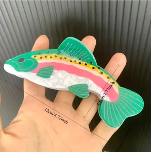 Colorful fish shaped hair claw clip made of acetic acid plate in 12cm size