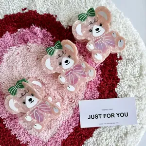 Süße Cartoon Bär Form Acetat Haarklammer Schleife Dekor Marmor Textur Haarschmuck Für Damen Mädchen Tägliches Styling