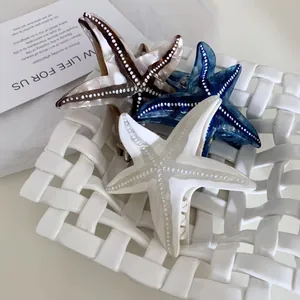 Pinces à cheveux étoile de mer en acétate avec perles en bleu, écaille et blanc crème