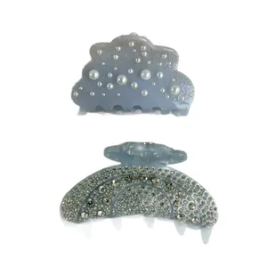 Pince à cheveux sac à main en strass et clip en acétate perlé rose et bleu chic