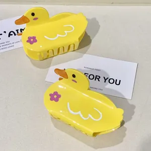 Süße Gelbe Ente Acetat Haarklammer Cartoon Tier Haarkralle Mit Lila Blumenmuster Für Damen Mädchen Täglicher Haarschmuck