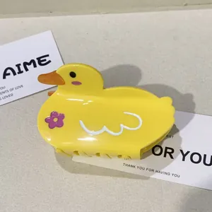 Niedliche gelbe Ente Haarklammer aus Acetat mit lila Blumen für Damen Haarstyling Zubehör