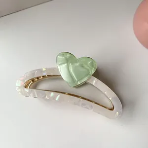 Korean style pearl white semicircular hair claw with green marble heart pattern