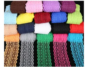 Close-up of 45mm multicolored lace ribbons with floral patterns for DIY jewelry making
