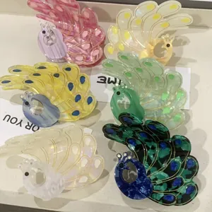 Vintage Peacock Acetate Hair Claw Clip Elegant Rhinestone Animal Pattern Shark Clip For Women Hair Bun Styling Accessory