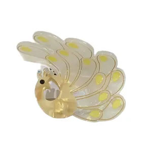 Elegant peacock hair claw clip made of acetate with rhinestones for ponytail styling