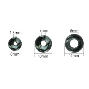 Three sizes of marbled acrylic floral beads with measurements for DIY jewelry making