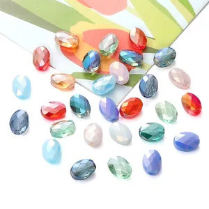 Colorful Faceted Glass Beads Oval Crystal Loose Beads For DIY Handmade Bracelet Necklace Jewelry Making Accessories
