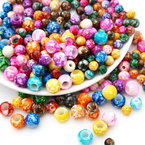 Colorful marble textured acrylic beads with large holes for DIY jewelry making